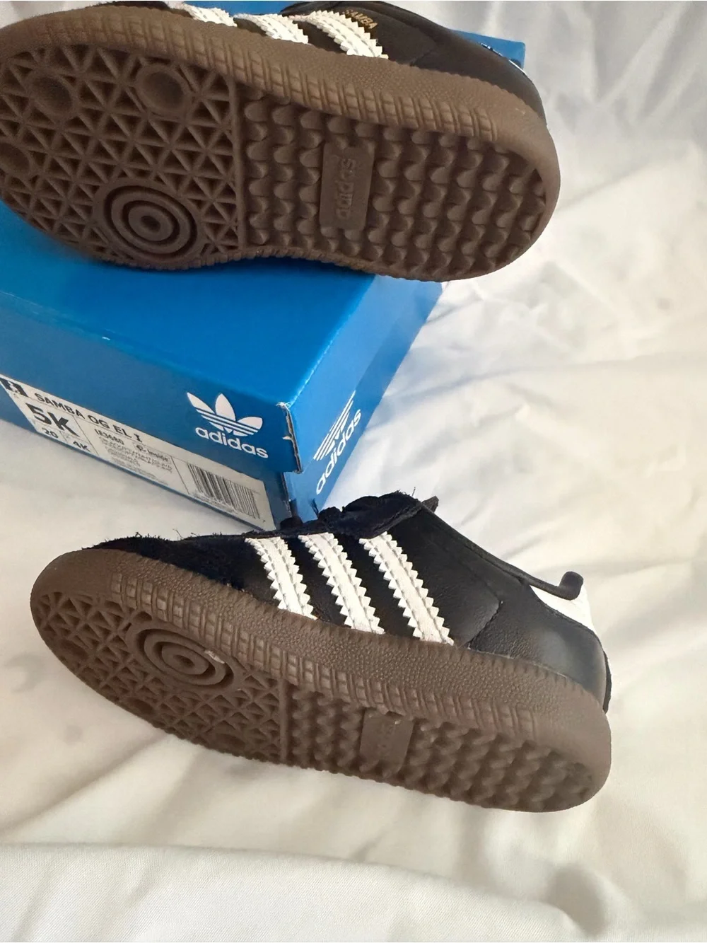adidas Kids Samba Sneakers in Black with White Stripes and Gum Sole